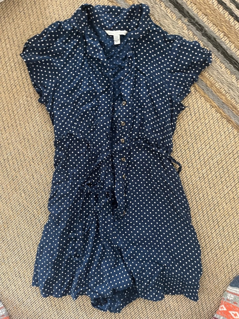American Eagle Outfitters Navy Polka Dot Short Sleeve Romper
